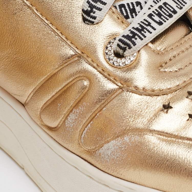 Pre Owned Jimmy Choo Gold Leather Hawaii Sneakers Size 41