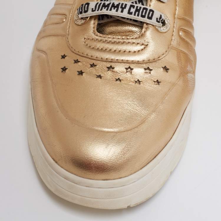 Pre Owned Jimmy Choo Gold Leather Hawaii Sneakers Size 41