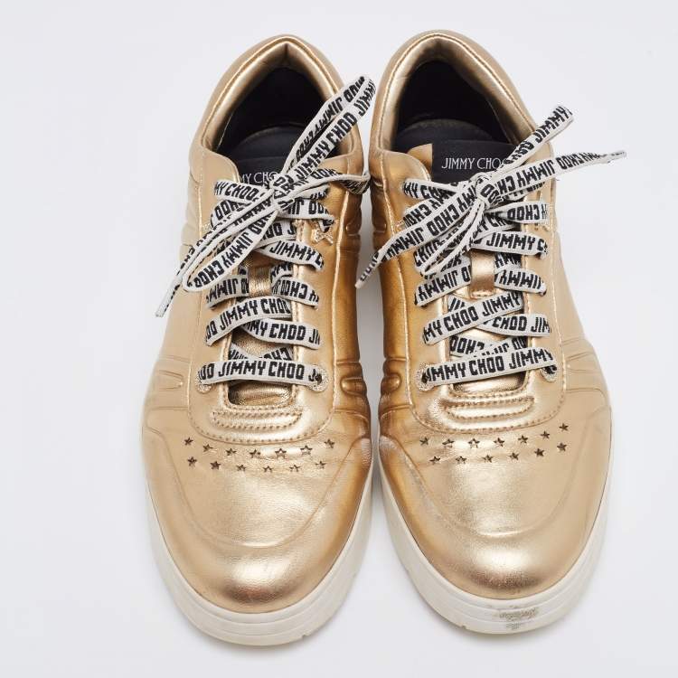Pre Owned Jimmy Choo Gold Leather Hawaii Sneakers Size 41