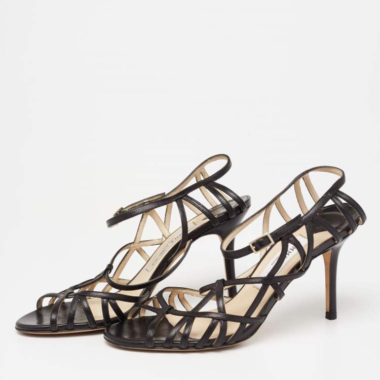 Pre Owned Jimmy Choo Black Leather Strappy Sandals Size 36.5