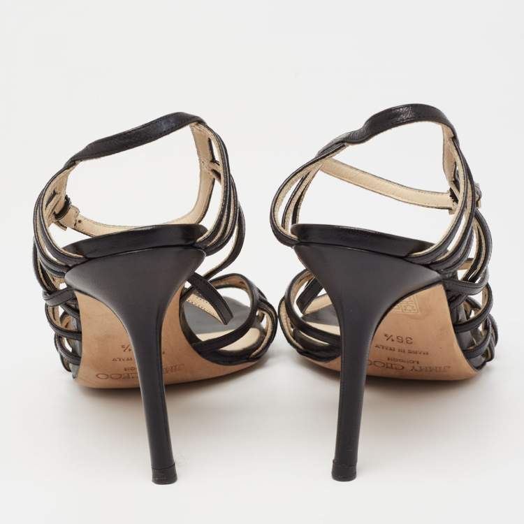 Pre Owned Jimmy Choo Black Leather Strappy Sandals Size 36.5