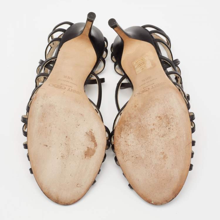 Pre Owned Jimmy Choo Black Leather Strappy Sandals Size 36.5
