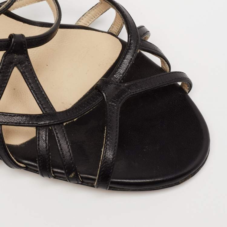 Pre Owned Jimmy Choo Black Leather Strappy Sandals Size 36.5