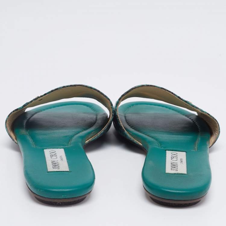 مملوكة مسبقًا Jimmy Choo Two-Tone Snakeskin Leather Nanda Flat Slides Size 41