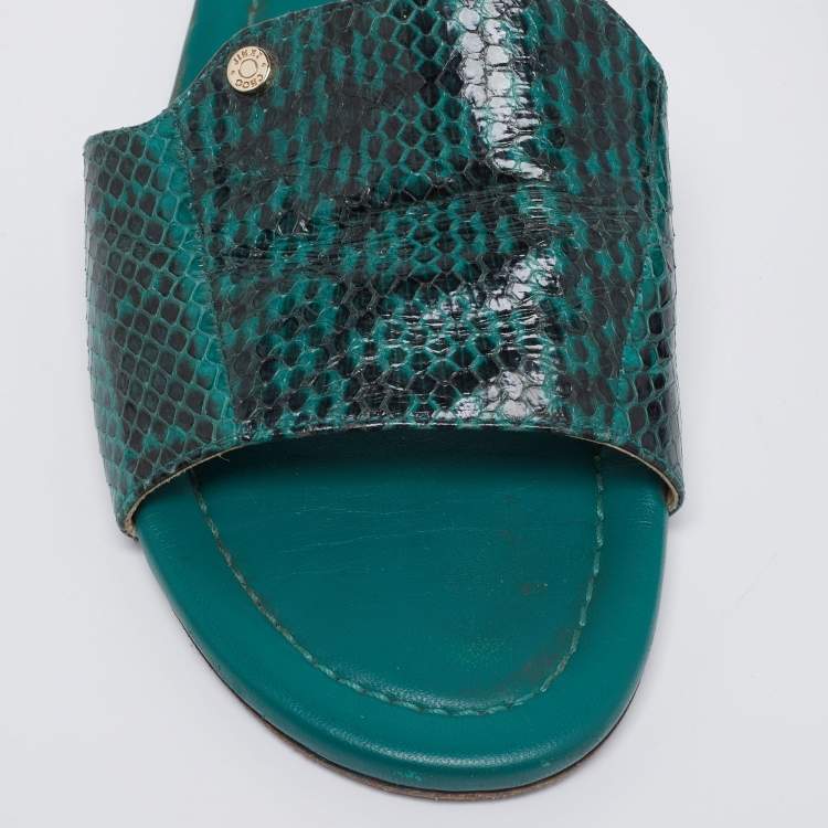 مملوكة مسبقًا Jimmy Choo Two-Tone Snakeskin Leather Nanda Flat Slides Size 41