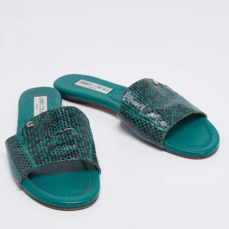 مملوكة مسبقًا Jimmy Choo Two-Tone Snakeskin Leather Nanda Flat Slides Size 41