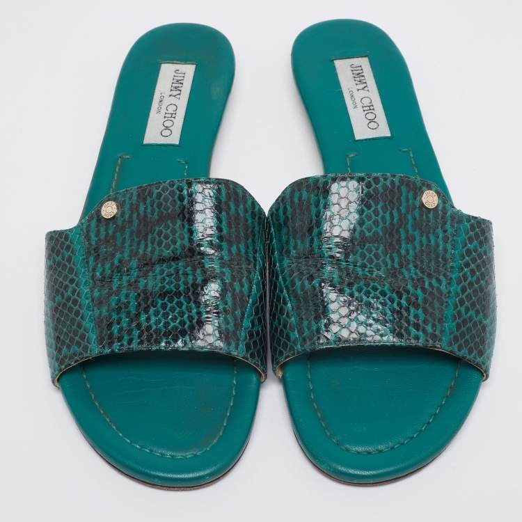 مملوكة مسبقًا Jimmy Choo Two-Tone Snakeskin Leather Nanda Flat Slides Size 41