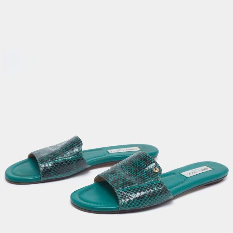 مملوكة مسبقًا Jimmy Choo Two-Tone Snakeskin Leather Nanda Flat Slides Size 41