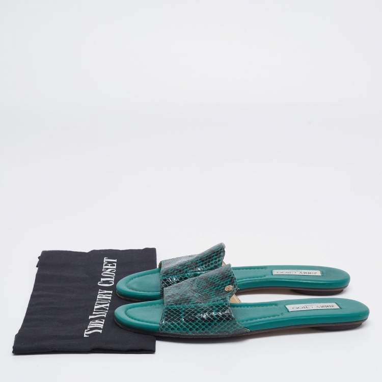 مملوكة مسبقًا Jimmy Choo Two-Tone Snakeskin Leather Nanda Flat Slides Size 41