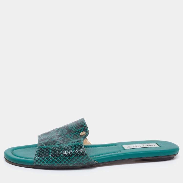 مملوكة مسبقًا Jimmy Choo Two-Tone Snakeskin Leather Nanda Flat Slides Size 41