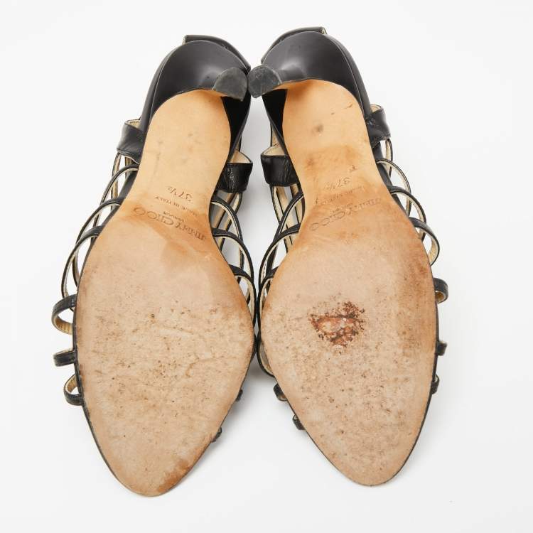 مملوكة مسبقًا Jimmy Choo Black Leather Samoa Sandals Size 37.5
