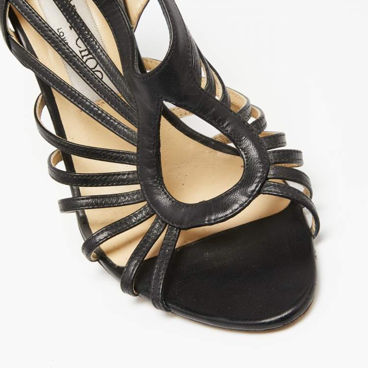 مملوكة مسبقًا Jimmy Choo Black Leather Samoa Sandals Size 37.5