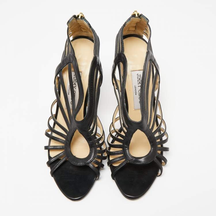مملوكة مسبقًا Jimmy Choo Black Leather Samoa Sandals Size 37.5