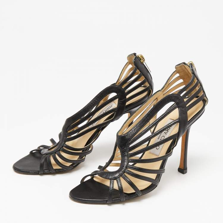 مملوكة مسبقًا Jimmy Choo Black Leather Samoa Sandals Size 37.5