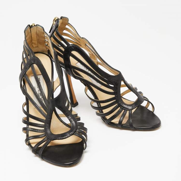 مملوكة مسبقًا Jimmy Choo Black Leather Samoa Sandals Size 37.5