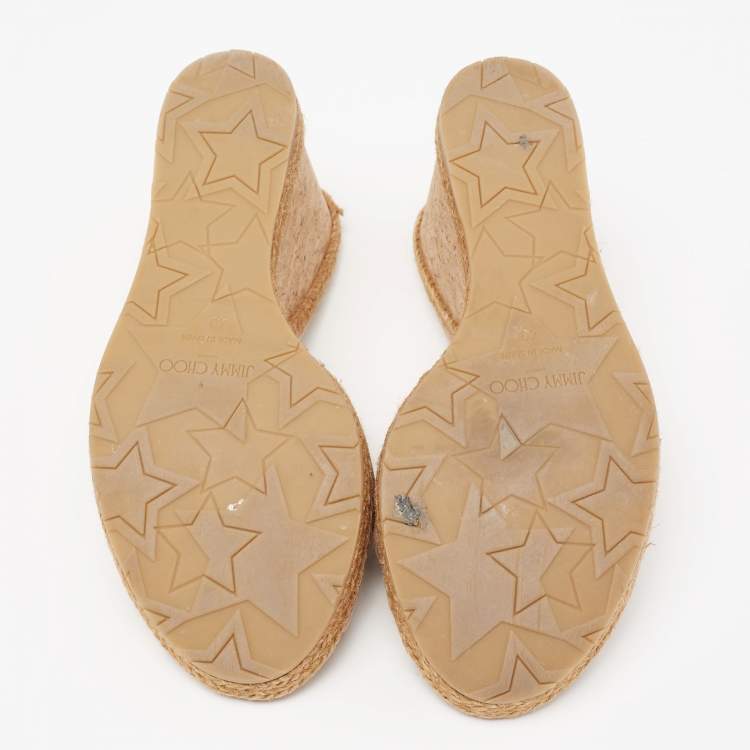 Pre Owned Jimmy Choo Pink Leather Almer 105 Cork And Espadrille Wedge Sandals Size 40