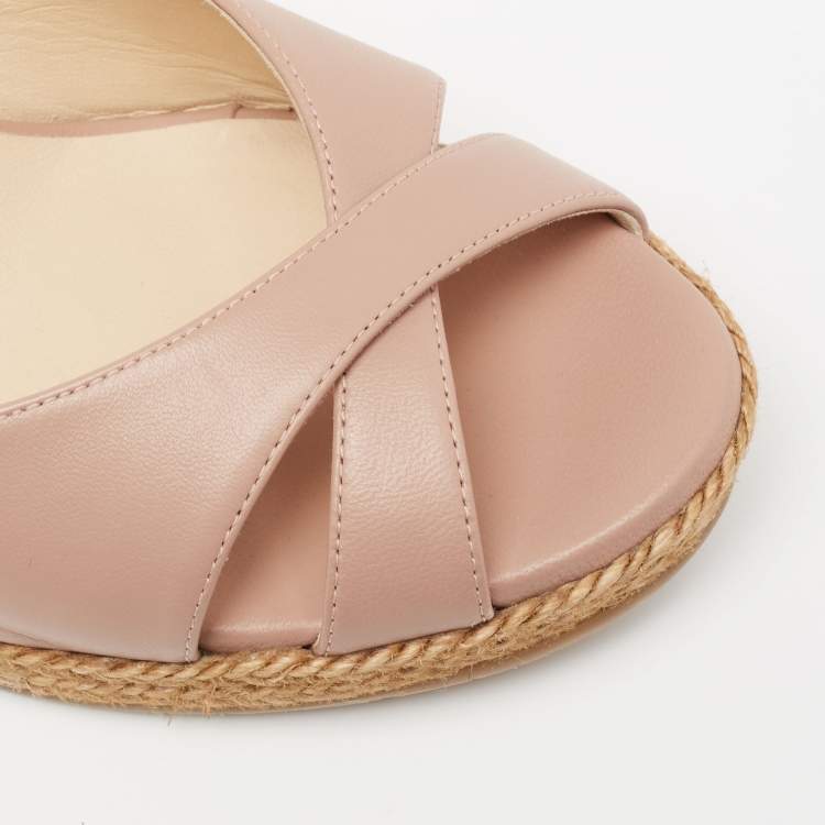 Pre Owned Jimmy Choo Pink Leather Almer 105 Cork And Espadrille Wedge Sandals Size 40