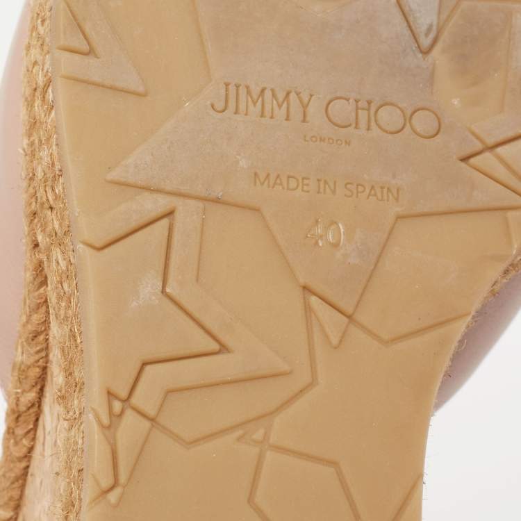Pre Owned Jimmy Choo Pink Leather Almer 105 Cork And Espadrille Wedge Sandals Size 40