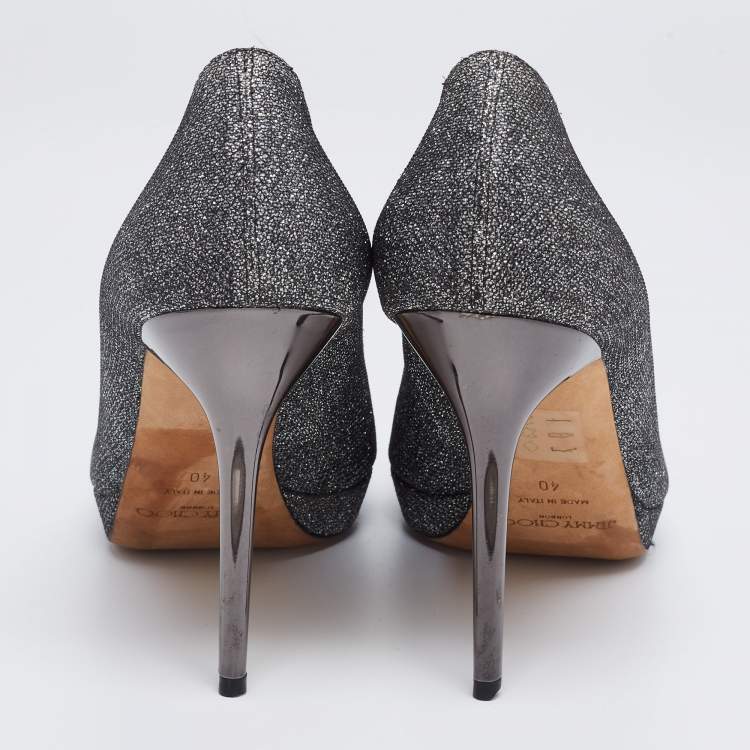 Pre Owned Jimmy Choo Silver Glitter Dahlia Platform Pumps Size 40