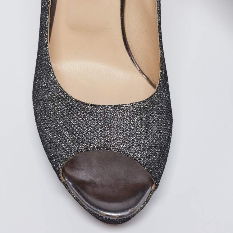 Pre Owned Jimmy Choo Silver Glitter Dahlia Platform Pumps Size 40
