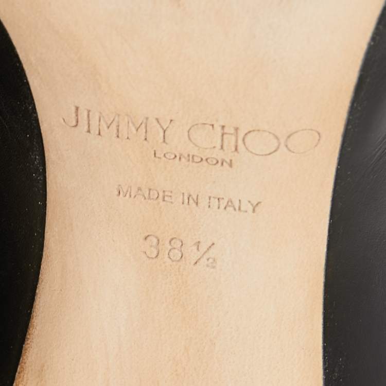 Pre Owned Jimmy Choo Black Leather Ankle Wrap Pointed Toe Booties Size 38.5