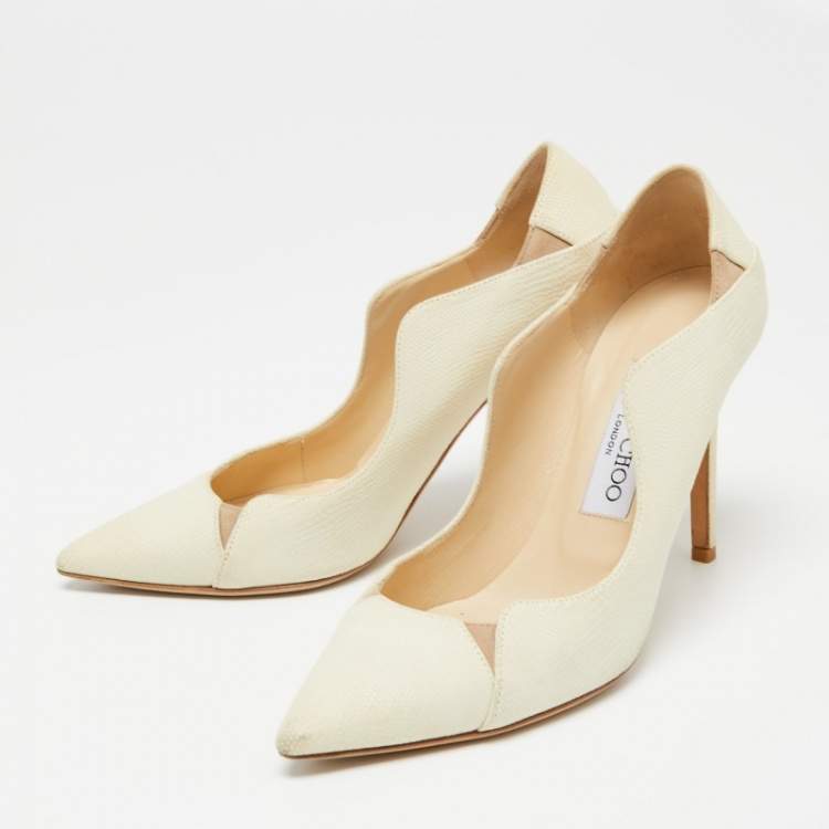 Pre Owned Jimmy Choo Cream Texture Leather Tamika Pumps Size 35.5