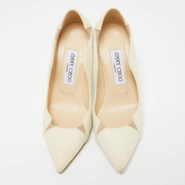 Pre Owned Jimmy Choo Cream Texture Leather Tamika Pumps Size 35.5