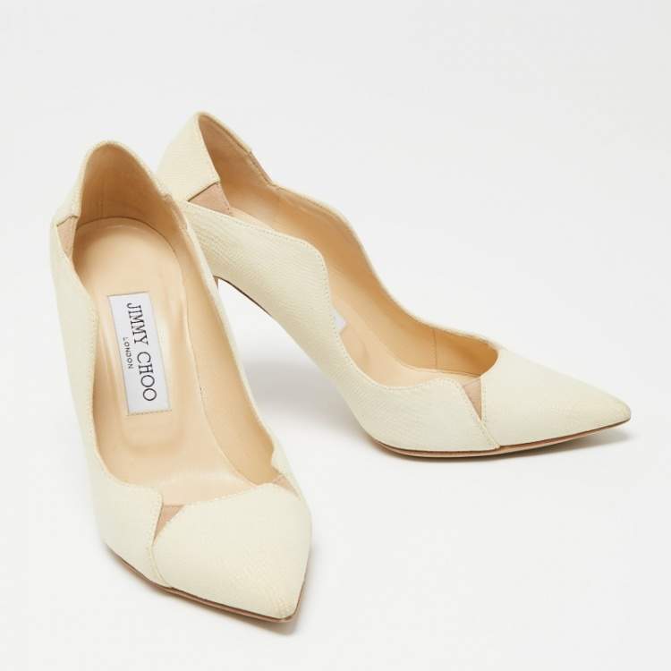 Pre Owned Jimmy Choo Cream Texture Leather Tamika Pumps Size 35.5