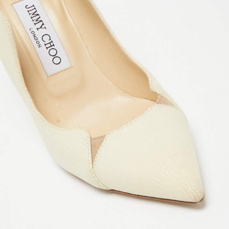 Pre Owned Jimmy Choo Cream Texture Leather Tamika Pumps Size 35.5