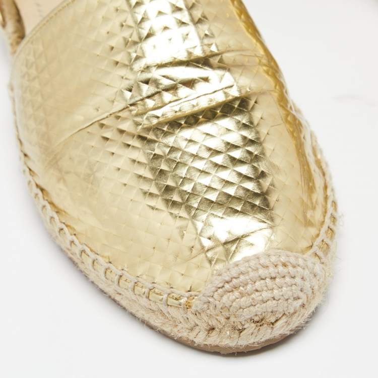 Pre Owned Jimmy Choo Gold Embossed Laminated Leather Dreya Flat Espadrilles Size 38.5