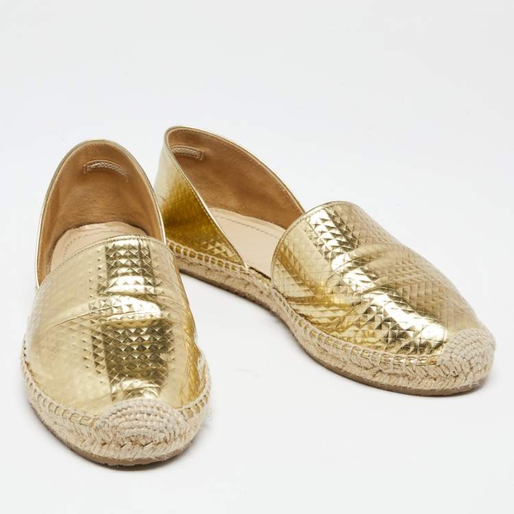 Pre Owned Jimmy Choo Gold Embossed Laminated Leather Dreya Flat Espadrilles Size 38.5