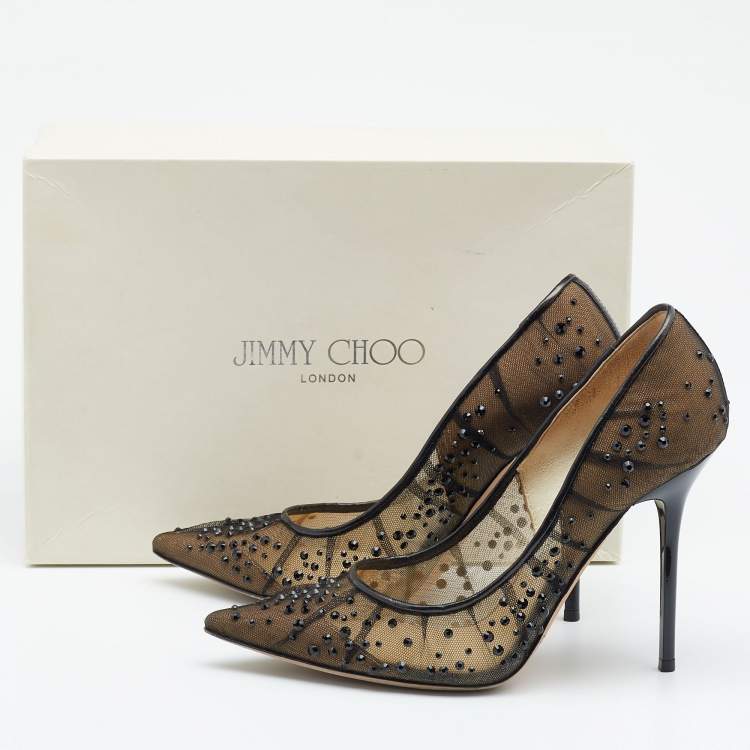 Pre Owned Jimmy Choo Black Crystal Embellished Mesh Kelson Pumps Size 36