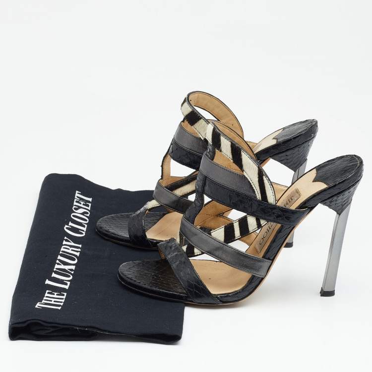 Pre Owned Jimmy Choo Multicolor Python/Calfhair and Leather Sandals Size 35.5