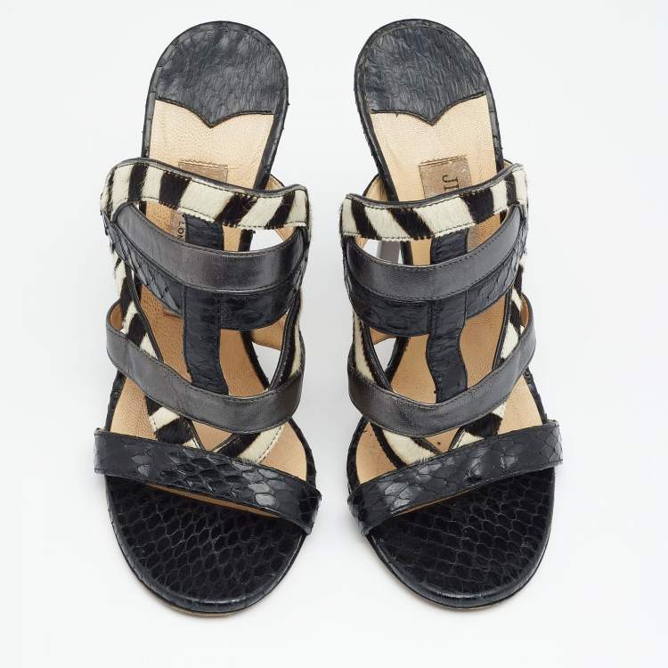 Pre Owned Jimmy Choo Multicolor Python/Calfhair and Leather Sandals Size 35.5