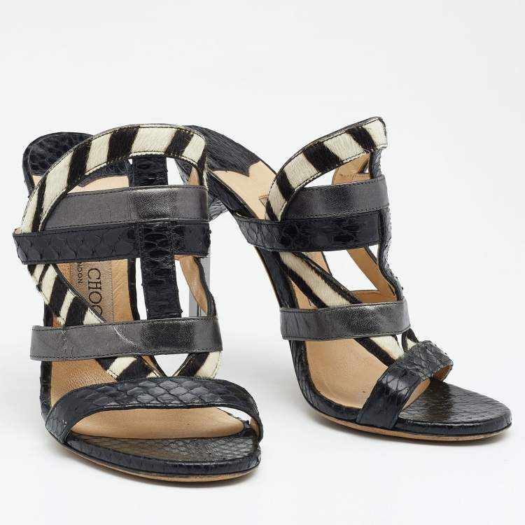 Pre Owned Jimmy Choo Multicolor Python/Calfhair and Leather Sandals Size 35.5