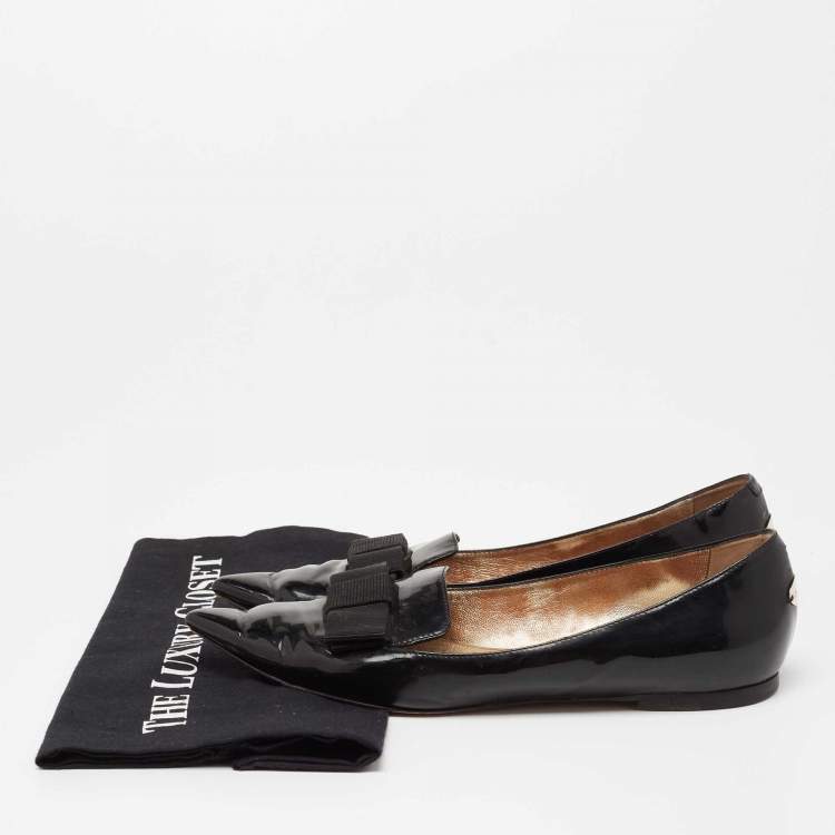 Pre Owned Jimmy Choo Black Patent Leather Gala Bow Ballet Flats Size 37.5