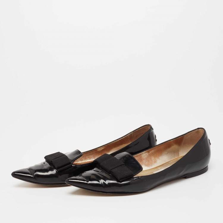 Pre Owned Jimmy Choo Black Patent Leather Gala Bow Ballet Flats Size 37.5