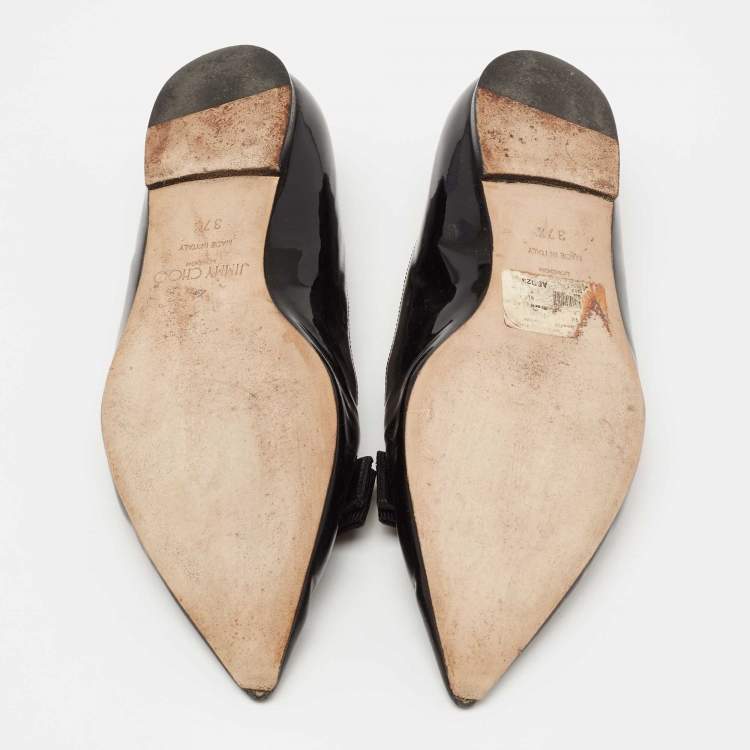 Pre Owned Jimmy Choo Black Patent Leather Gala Bow Ballet Flats Size 37.5