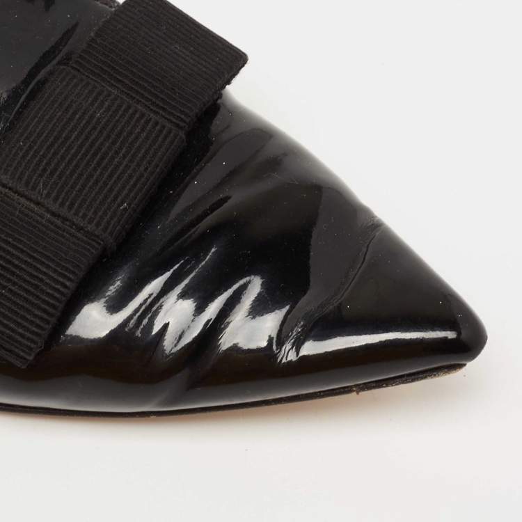 Pre Owned Jimmy Choo Black Patent Leather Gala Bow Ballet Flats Size 37.5