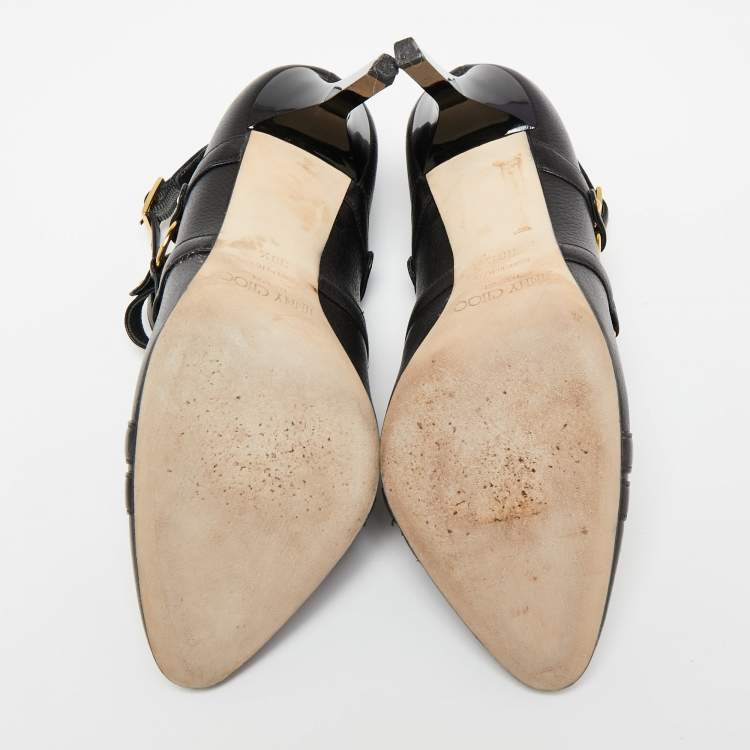 مملوكة مسبقًا Jimmy Choo Black Leather Cross Strap Jazz Pumps Size 38.5