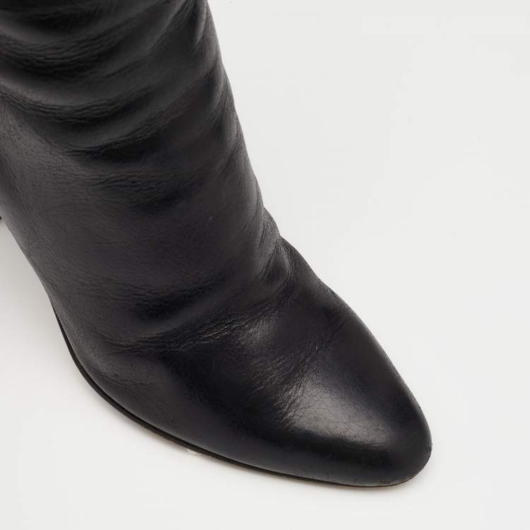 Pre Owned Jimmy Choo Black Leather Buckle Detail Calf Length Boots Size 38