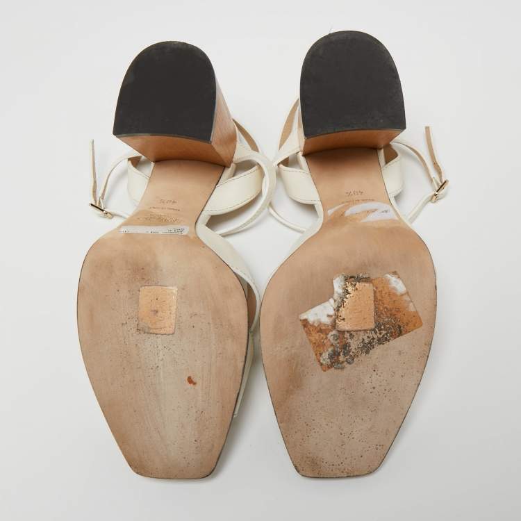 Pre Owned Jimmy Choo Off-White Leather Joya Block Heel Sandals Size 40.5