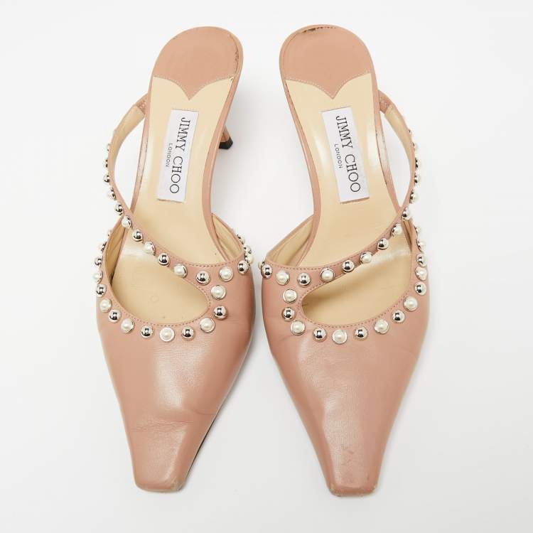 مملوكة مسبقًا Jimmy Choo Dusty Pink Leather Ros Mule Sandals Size 41