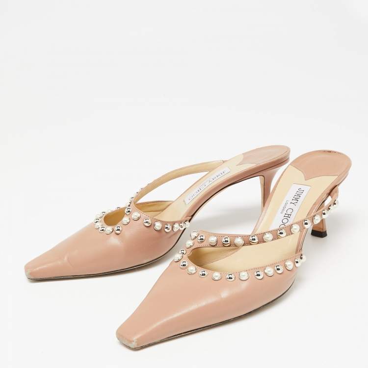 مملوكة مسبقًا Jimmy Choo Dusty Pink Leather Ros Mule Sandals Size 41