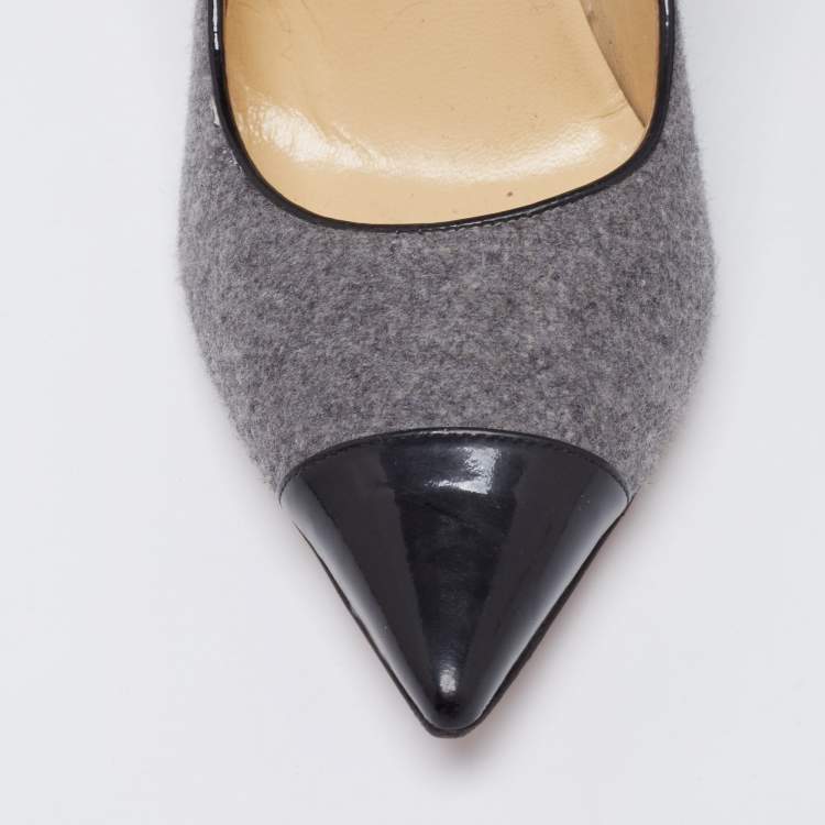 Pre Owned Jimmy Choo Grey/Black Wool and Patent Leather Pumps Size 39.5