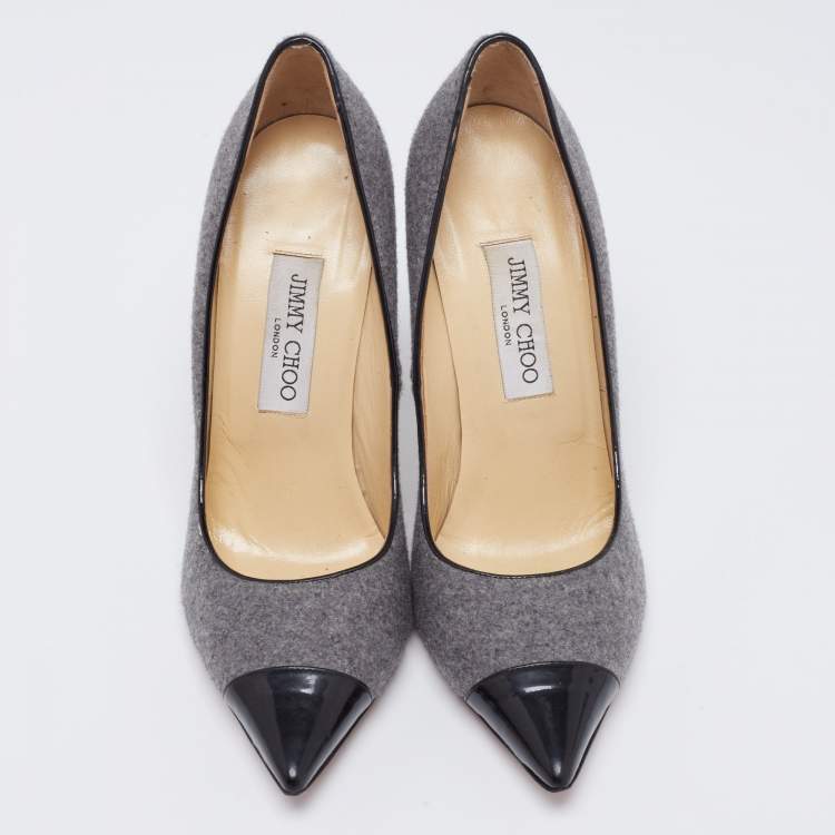 Pre Owned Jimmy Choo Grey/Black Wool and Patent Leather Pumps Size 39.5