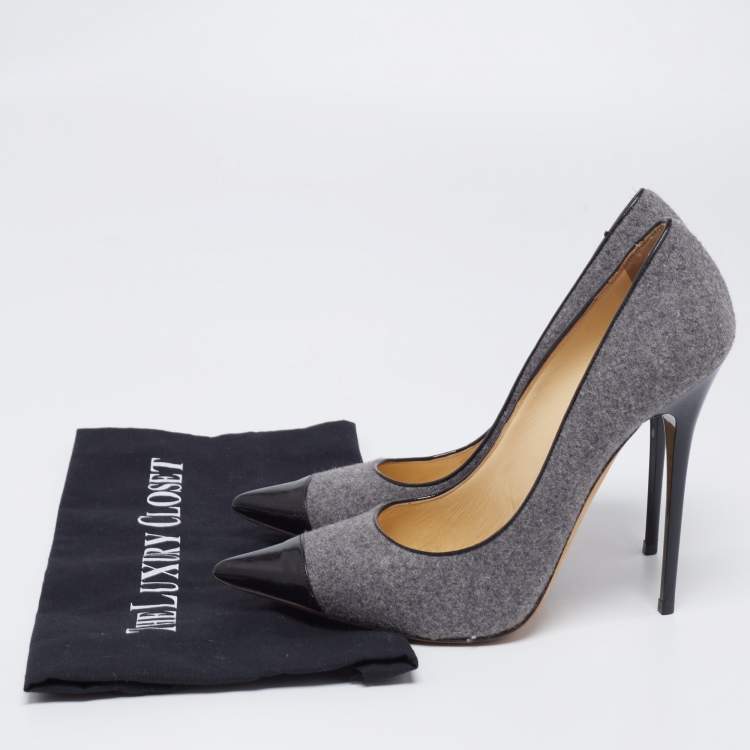 Pre Owned Jimmy Choo Grey/Black Wool and Patent Leather Pumps Size 39.5