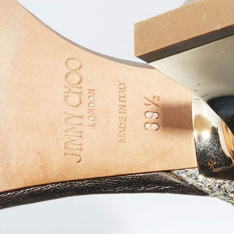 Pre Owned Jimmy Choo Metallic Gold Glitter Ankle Strap Sandals Size 39.5