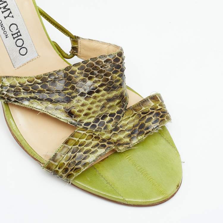 Pre Owned Jimmy Choo Green Snakeskin Leather Slide Sandals Size 38.5