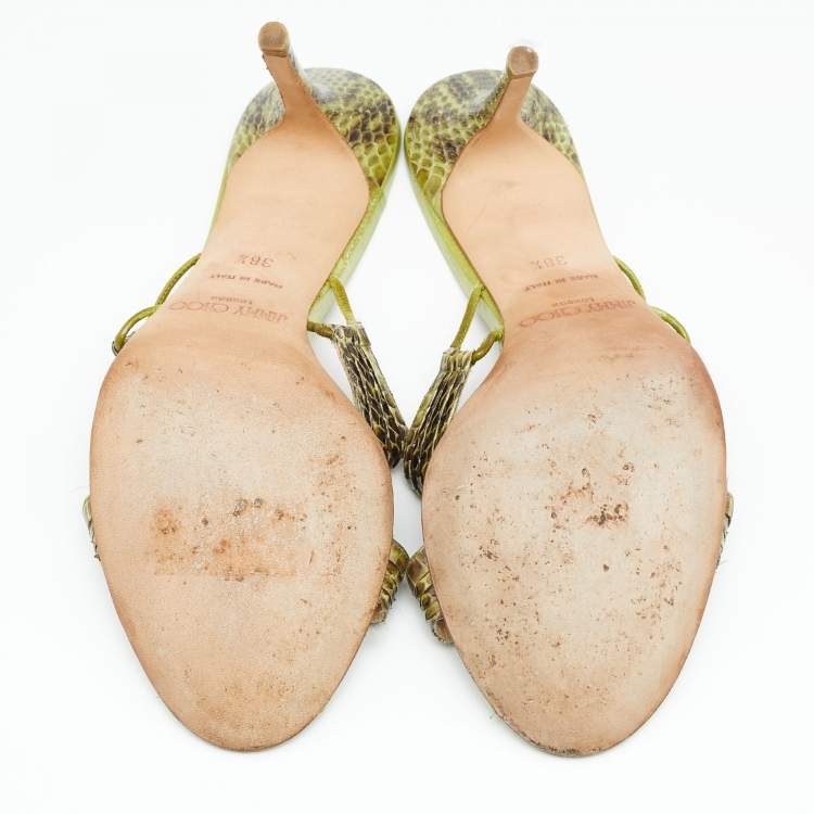 Pre Owned Jimmy Choo Green Snakeskin Leather Slide Sandals Size 38.5